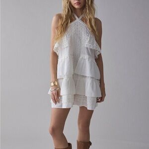 new w tags! urban outfitters lace y neck halter ribbon ruffle dress